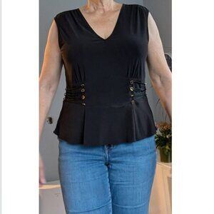 White House Black Market black sleeveless top XL gold buttons